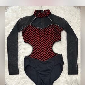 Weissman Balera Black & Red Cutout Kids One-Piece Leotard red black chevron